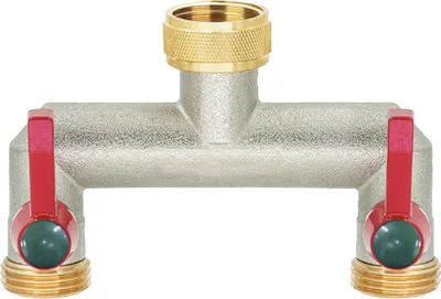 Image de Distributeur d'eau 3/4 de pouce, à 2 voies, en laiton, avec robinets à bille, pour jardin
