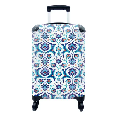 Produktbild von MuchoWow® Koffer Handgepäck Trolley Rollkoffer Kleine Reisekoffer mit 4 Rollen - Blumen - Muster - Blau - Cabin Size < 55x40x23 cm & 55x40x20 cm - Fotokoffer - Kabinenkoffer - Boardgepäck - Reise-Box - Reisekoffer - Reisegepäck - Koffer mit Bild - Trolley für Kinder