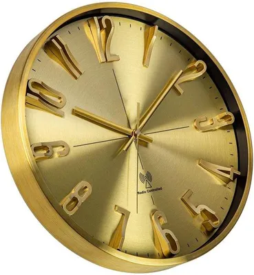 Image de Unyqoos® Horloge murale design "Funk", 30 cm, mouvement silencieux, couleur or, cadran facile à lire, cadre en PVC avec protection en verre, fonctionne sur pile (1 pile AA)
