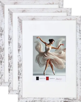 Produktbild von Set Holzbilderrahmen mit Passepartout Elegantes Design Foto Rahmen Collage Wanddeko HR-5 Poster - Farbe: 3xShabby Weiß | Format: 40x50