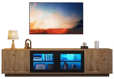 Obrázok produktu pre TV skrinka – Moderná nízka komoda – 180 x 40 x 45 cm – Vhodná pre televízory do 190 cm – 2 skrinky – LED osvetlenie – Doska z drevotriesky