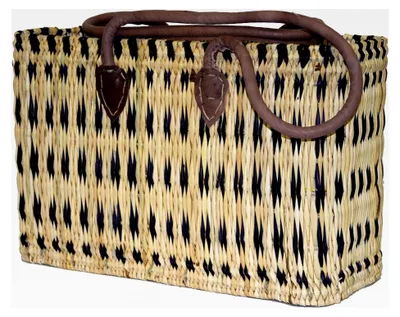 Produktbild von Seegras Tasche Korb Einkaufstasche Flechtkorb Korbtasche Palmgras langer Griff groß Farbe Blau