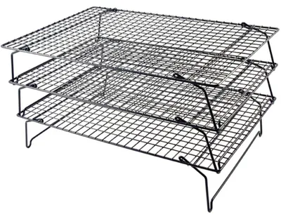 Produktbild von Abkühlgitter Kuchengitter Kühlrost - 3 Ebenen - Stapelbar und klappbar - 40 x 25 cm - Edelstahl - Zum Backen und für Gebäck