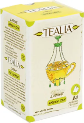 Produktbild von TEALIA grüner Ceylon Tee Limone lose 20 Pyramidenbeutel Grüntee green tea