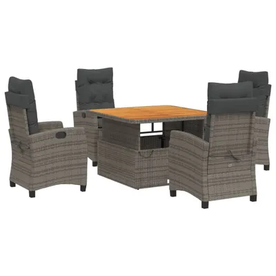 Produktbild von 5-tlg. Garten-Essgruppe mit Kissen Grau Poly Rattan