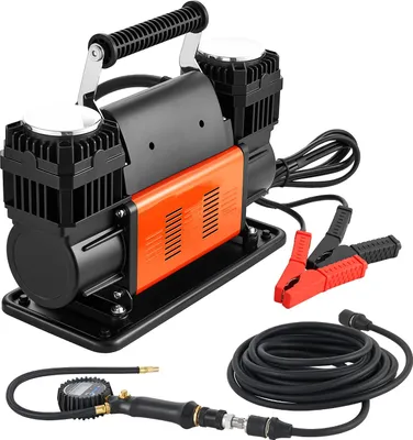 Zdjęcie produktu dla Wysokowydajna dwucylindrowa sprężarka powietrza SucceBuy, 300 l/min, przenośna pompka do opon, 12 V, 150 PSI, cyfrowy wyświetlacz ciśnienia i adapter do ciężarówek, samochodów osobowych, SUV-ów, pojazdów terenowych i kamperów
