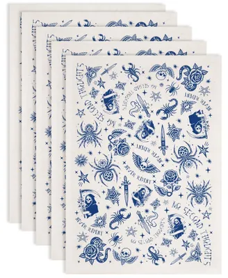 Produktbild von Unterglasur Transferpapier - Mit Tattoo Elementen - Für Keramik und Töpferwaren - 5er Pack 52x37 cm Blau