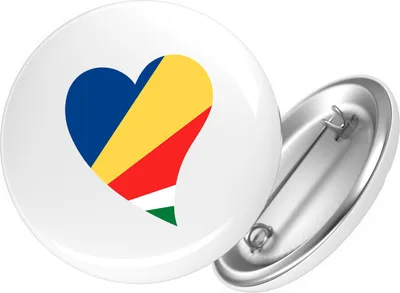 Produktbild von Huuraa Button Seychellen Flagge Herz 25mm rund mit Sicherheitsnadel Ansteckbutton Geschenkidee