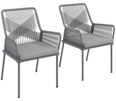 Produktbild von 2er-Set Rattanstühle Garten mit Kissen, Stahlrahmen, Dunkelgrau