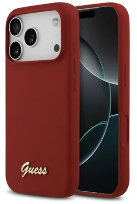 Produktbild von Schutzhülle mit MagSafe für Apple iPhone 17 Pro, Guess Script Metal Logo, Rot