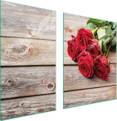 Imagen del producto de Plato de vidrio y tabla de cortar, 100x52 cm, diseño "Rosas"