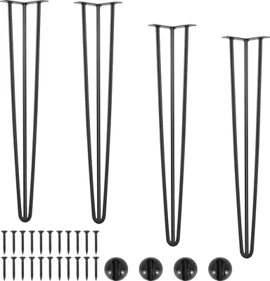 Produktbild von 4er-Set Tischbeine Hairpin Tischkufen 710mm hoch 110x110mm Montageplatte Kohlenstoffstahl mattschwarze Pulverbeschichtung Tischfüße mit