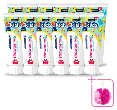 Produktbild von 12 x Sence Kindertandpasta 3-8 Jahre - Erdbeergeschmack - Vegan - 75 ml - Sparpackung - 12 Stücke