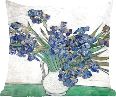 Produktbild von MuchoWow® Zierkissen Sofakissen Wohnzimmer Dekokissen 40x40 cm Stilleben mit Schwertlilien - Gemälde von Vincent van Gogh - Foto Kissen - Schlafzimmer Dekoration