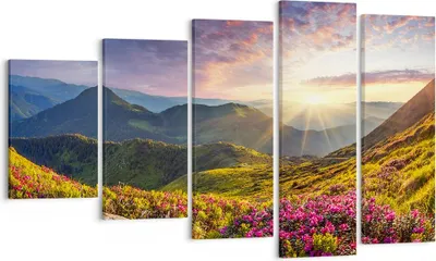 Produktbild von Bild auf Leinwand - Leinwandbild - Gebirge Wiese Landschaft Wald - 100x60cm - Wand Bild - Wanddeko - Leinwanddruck - Bilder - Kunstdruck - Wanddekoration - Leinwand bilder - Wandkunst - EG100x60-3152