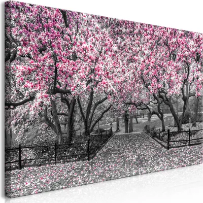 Produktbild von Wandbild Mega XXXL Bäume 250x125 cm Einteiliger XXL-Format Kunstdruck zur Selbstmontage Leinwandbilder moderne Bilder DIY Wanddekoration Wohnung Deko Blumen grau pink rosa c-C-0244-ak-f