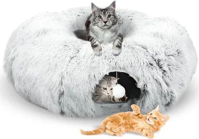 Immagine prodotto di Tunnel rotondo in peluche per gatti con zona riposo XXL - Grigio chiaro