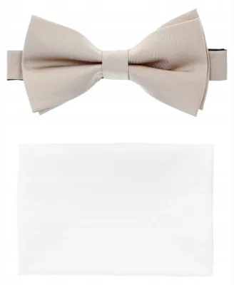 Produktbild von Lancerto Fliege & Einstecktuch Set Glatt Beige Weiß