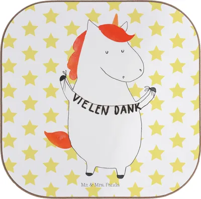 Produktbild von Mr. & Mrs. Panda Untersetzer Tasse Einhorn Dankeschön - Weiß - Geschenk, gläseruntersetzer, Glas, Einhörner, Danke, Coaster, Unicorn, Tassenuntersetzer, Vielen Dank