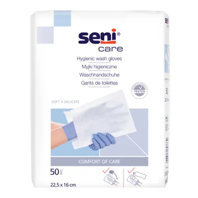 Zdjęcie produktu dla Seni Care Myjki higieniczne niepodfoliowane 22,5 x 16 cm, 50 sztuk