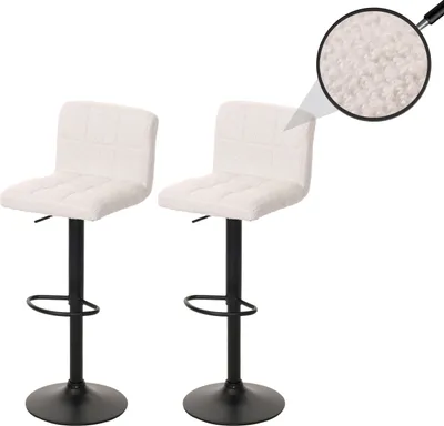 Zdjęcie produktu dla zestaw 2 stołków barowych HWC-G87, stołek barowy, obrotowy z regulacją wysokości, tkanina Boucle (450g/m²) ~ kremowo-biały