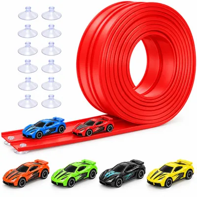 Produktbild von Autorennbahn 4 m mit 8 Spielzeugautos, 2-spurige Rennstrecke mit Looping TURBOCAR