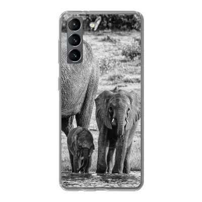 Produktbild von MuchoWow® Handyhülle Schutzhülle Hülle für Samsung Galaxy S21 Elefant - Wasser - Tiere - Schwarz - Weiß Silikon Softcase Handy Hülle - Softcase