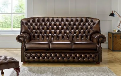 Image de canapé 3 places Coussin Chesterfield Canapé Siège Ensemble Nouveau Marron Antique