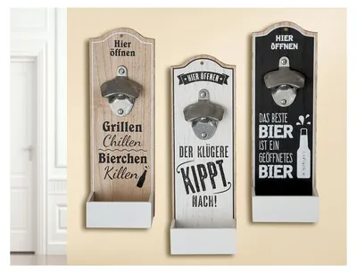 Immagine prodotto di GILDE Flaschenöffner, Spruch, MDF, Metall, naturfarben, schwarz, weiß, , 3 Stück wie abgebildet, L. 6 cm, B. 10 cm, H. 30 cm 41228