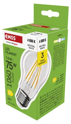 Productafbeelding van EMOS LED lamp, model FLM A60, 7,8W (equivalent van 75W), 1060 lumen, fitting E27, neutraal wit