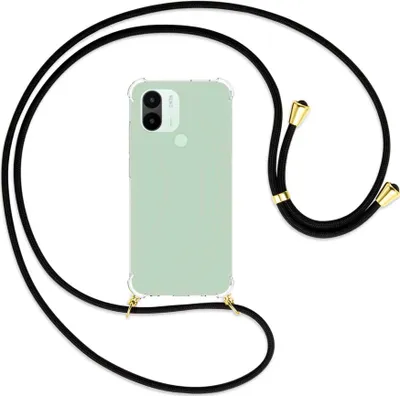 Produktbild von Handykette Backcover-Schutzhülle mit Band (Metall goldfarben) für Xiaomi Redmi A1 Plus (220733SFG) - schwarz