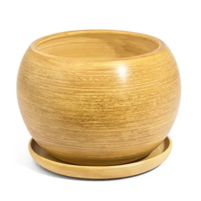 Produktbild von Keramik Blumentopf Unikat Kugel heller Baum 24 cm handbemaltu inklusive Untersetzer