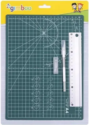 Produktbild von A4-Schneidematte + 20 cm Aluminiumlineal, Schneidemesser – Gimboo