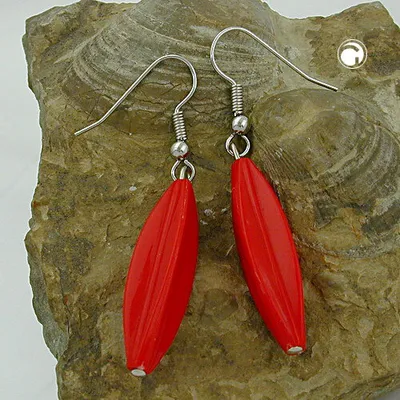 Produktbild von Ohrhaken Ohrhänger Ohrringe 30x9mm Rillenolive rot-glänzend