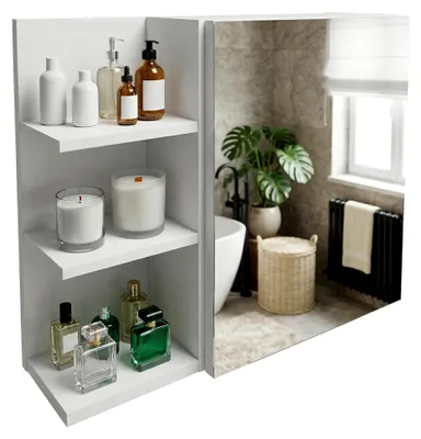 Produktbild von Spiegelschrank für das Badezimmer mit Ablage und Stauraum | Wandmontage mit Regal – modern und pflegeleicht | Weiß