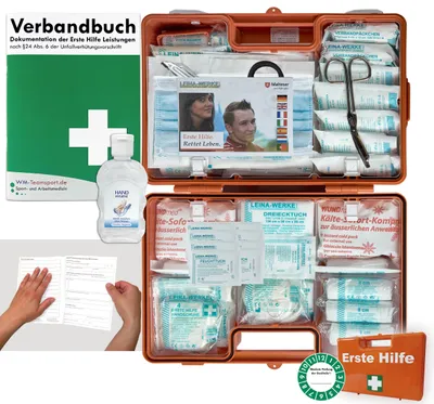 Produktbild von Verbandskoffer / Verbandskasten (G) Typ C - Erste Hilfe nach aktueller DIN 13169 für Betriebe -DSGVO- INKL. PERFORIERTEM VERBANDBUCH + Hygiene-Gel