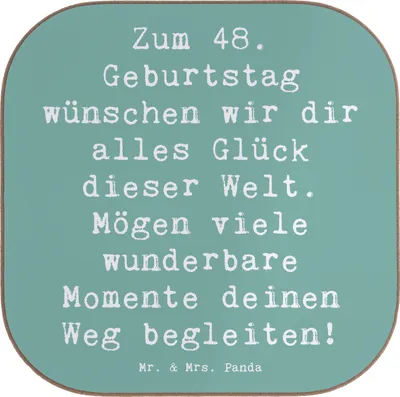 Produktbild von Mr. & Mrs. Panda Holzuntersetzer Spruch 48. Geburtstag Glück - Meeresbrise - Geschenk, Geburtstagsgruß, und Freude, Untersetzer Tasse, besondere Worte, Happy Birthday
