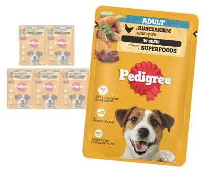 Produktbild von Pedigree Adult Nassfutter für Hunde, Stückchen mit Hühnchen in Sauce, 6 x 100 g