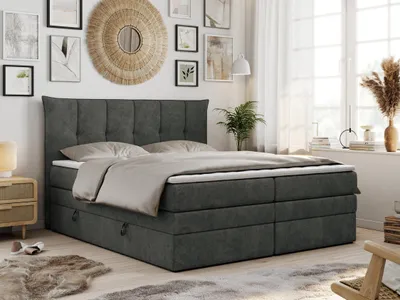 Produktbild von Boxspringbett 7-Zonen Taschenfederkernmatratze und Topper - PREMIUM-10-KING - 180x200cm - Dunkelgrau - H3