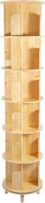 Obrázok produktu pre Knižnica – otočná stojaca knižnica s 6 policami – masívne borovicové drevo – Ø 46 cm – výška políc 31 cm – stabilná základňa – prírodné drevo