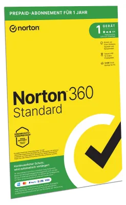 Produktbild von Norton 360 Standard 2020, 1-Gerät, 1-Jahres-Abonnement mit Automatischer Verlängerung, Secure VPN und Passwort-Manager, PC/Mac/Android/iOS, FFP, Download