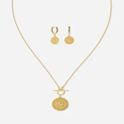 Produktbild von ROUGEMONT Schmuck-Set 925 Sterling Silber 18K Gold  Trend Halskette und Ohrringe Sonnen -Design