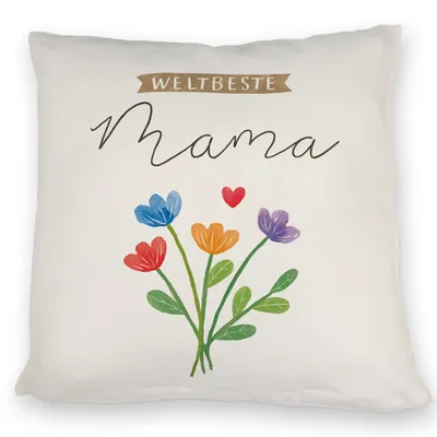 Produktbild von Blumenstrauß Kissen mit Spruch Weltbeste Mama