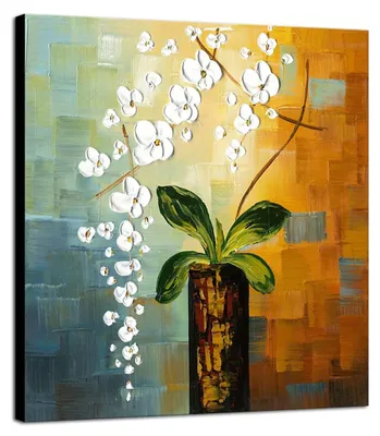 Abstraktes Blumen-Ölgemälde auf Leinwand, 60x60 cm, handbemalt