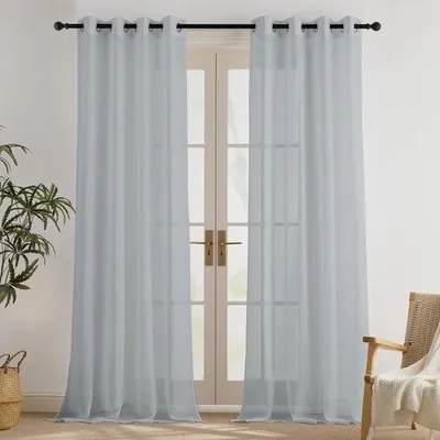 Productafbeelding van Azomor® Transparante grijze gordijnen met linnenlook, geschikt voor woonkamer en slaapkamer