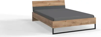 Produktbild von Bett >TEXEL< Liegefl. 140x200cm, PLANKENEICHE Nachbildung + GRAFIT - 146x71x204cm (BxHxT)