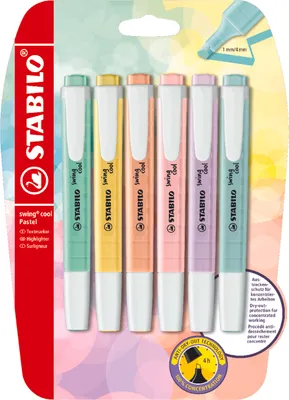 Obrázok produktu pre Zvýrazňovač - STABILO swing cool Pastel Edition - 6 balení - 6 farieb