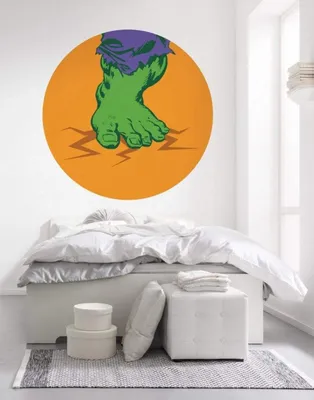 Produktbild von Komar Vlies Fototapete rund und selbstklebend "Avengers Hulk's Foot Pop Art" - Größe: 128 x 128 cm (Breite x Höhe) - 1 Stück