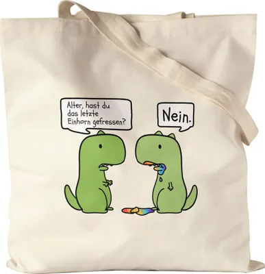 Produktbild von T-Rex frisst Einhorn Beutel  Lustiges Einhorn Dinosaurier Fun Dino Geschenk Ironie Sarkasmus Jutebeutel Stoffbeutel Canvas