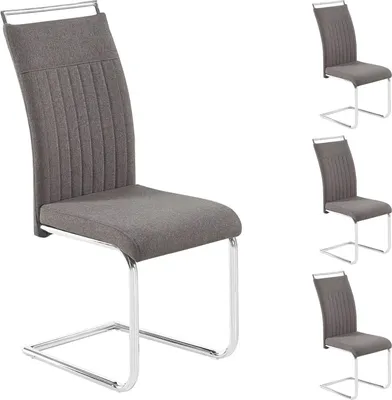 Produktbild von Esszimmerstuhl 4er Set ERICA Küchenstuhl Schwingstuhl Stoffbezug in dunkelgrau